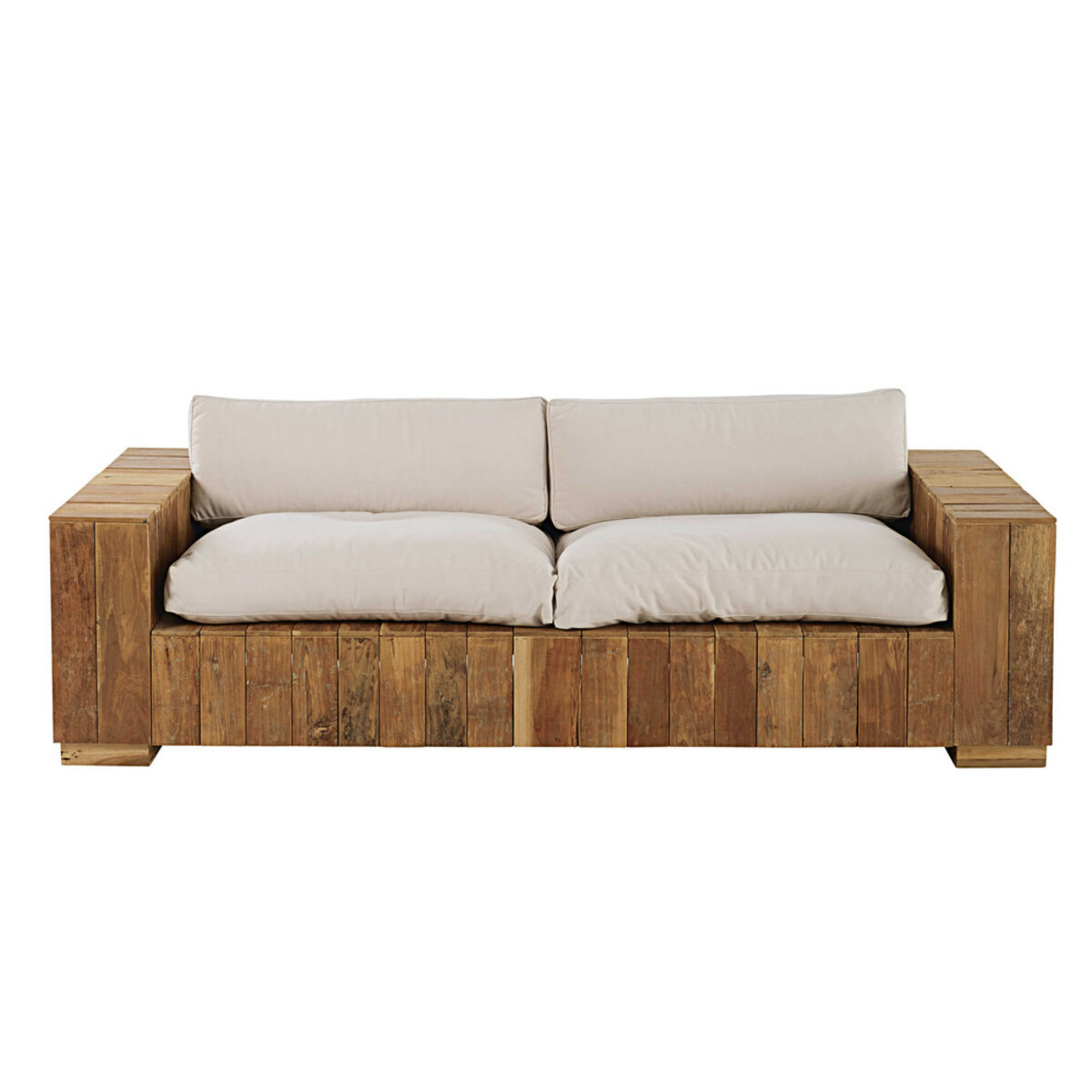 Banquette de jardin 2/3 places en teck et coussins sable