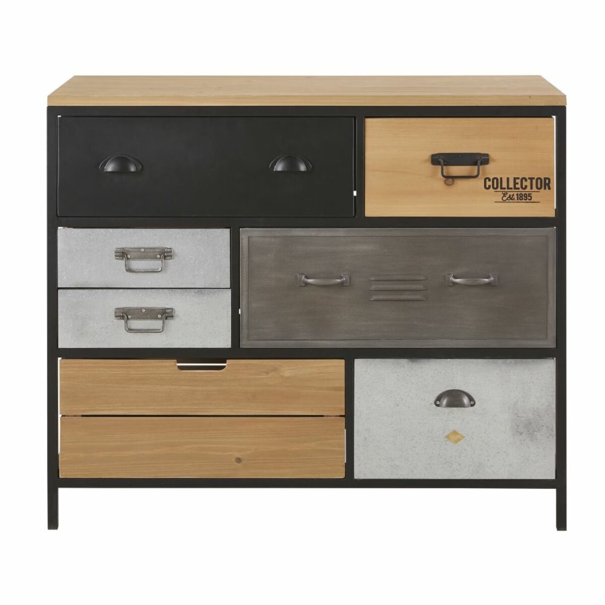 Commode 8 tiroirs en métal et sapin